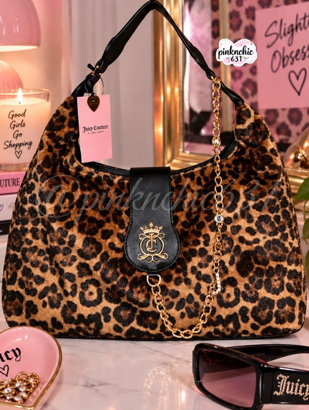 Juicy Couture Juicy Royal Crest Large Hobo/Coho Natural Leopard Print Y2K Purse